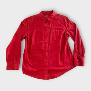 St John's Bay Women's Button Up Collar Shirt L Red w/ Dainty Polka Dots Office